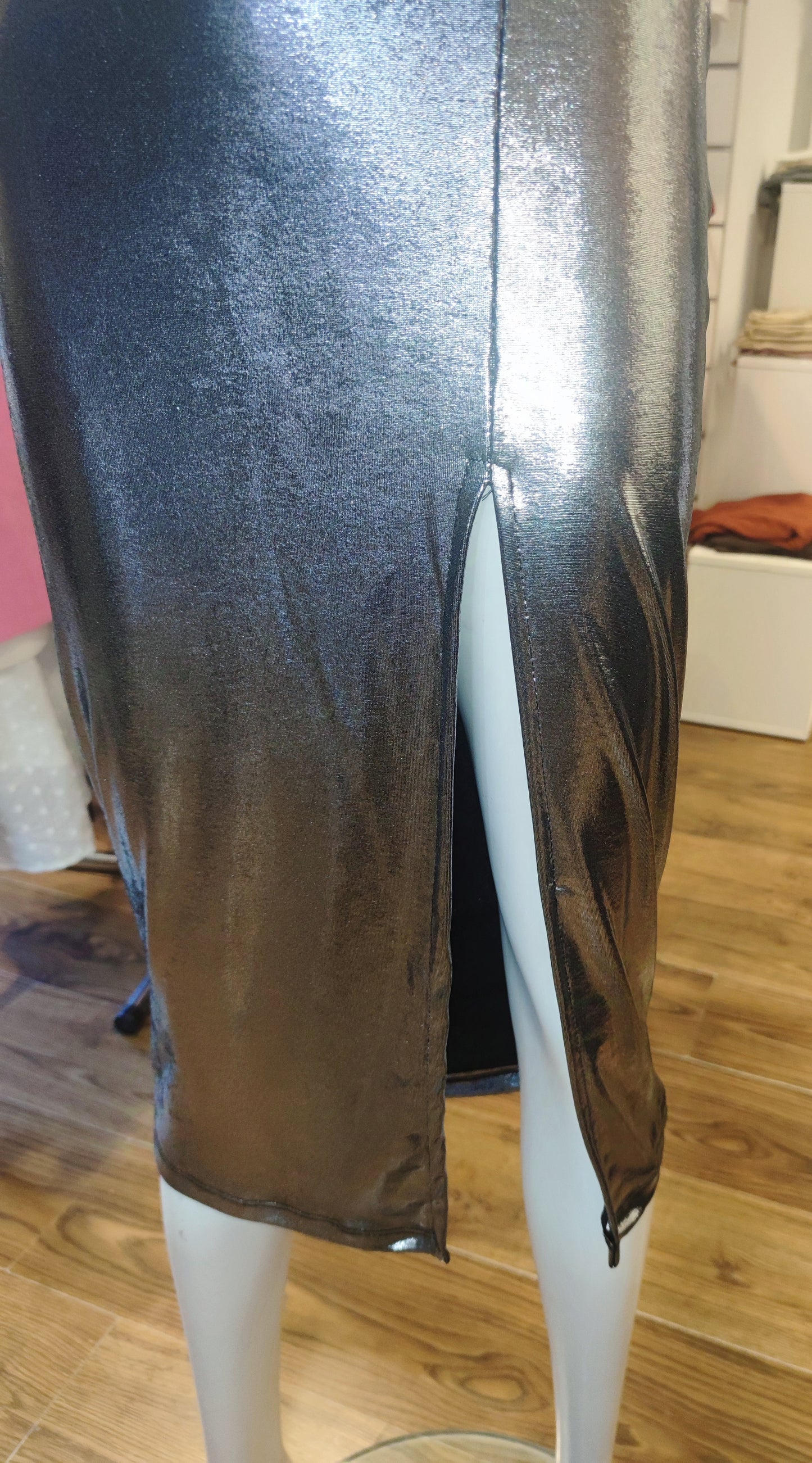 Vestido eléctrico manga larga, elegante con abertura en la pierna izquierda, vestido mujer, moda ajustada al cuerpo