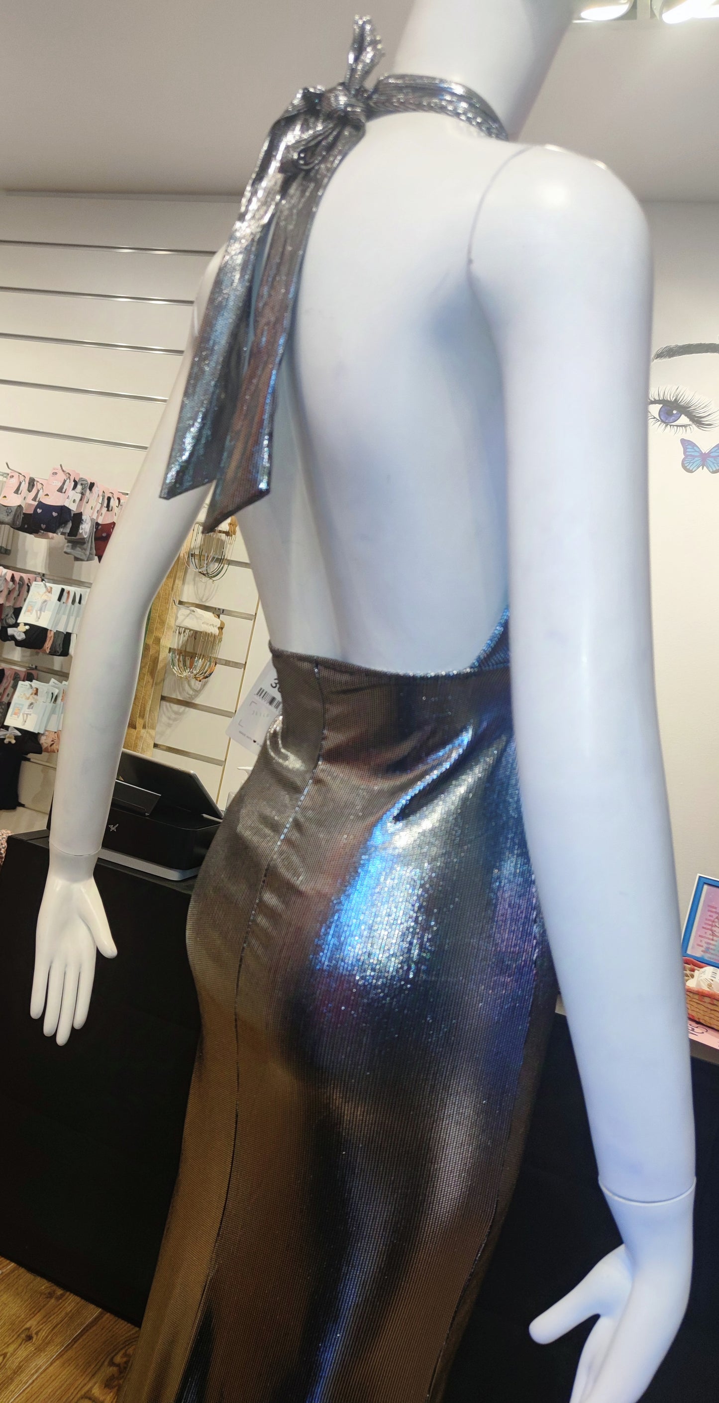 Vestido largo para fiesta, vestido eléctrico con fruncido en la parte delantera, con escote en la espalda y abertura en la parte frontal de la falda, cuello en V ajustable!!