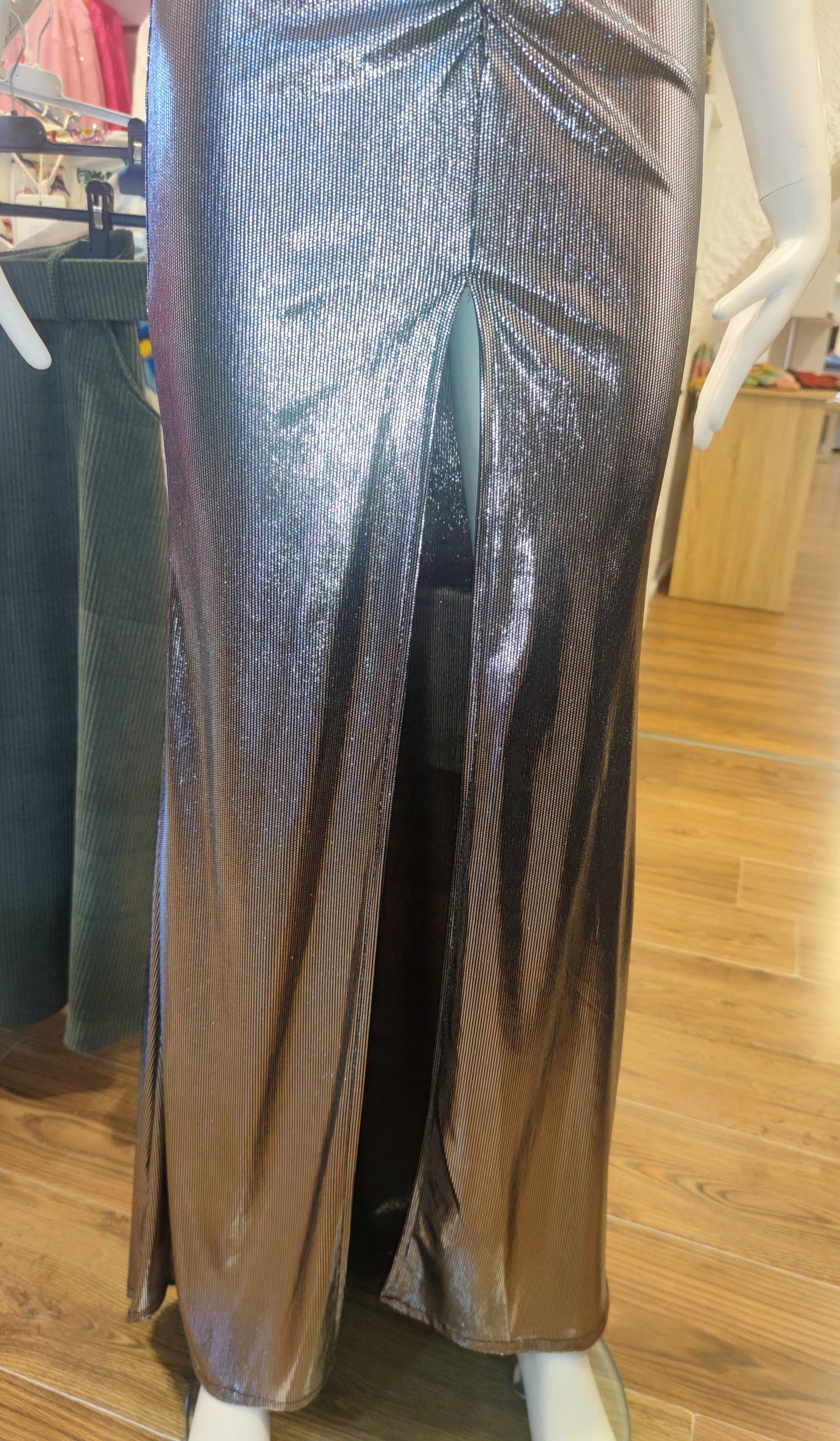 Vestido largo para fiesta, vestido eléctrico con fruncido en la parte delantera, con escote en la espalda y abertura en la parte frontal de la falda, cuello en V ajustable!!