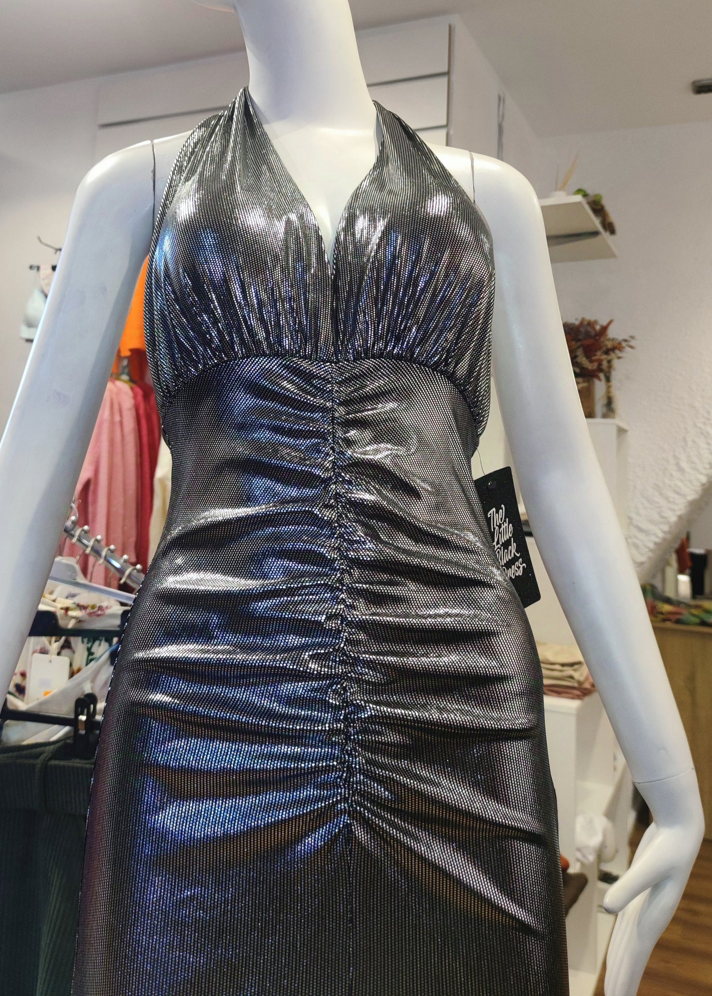 Vestido largo para fiesta, vestido eléctrico con fruncido en la parte delantera, con escote en la espalda y abertura en la parte frontal de la falda, cuello en V ajustable!!