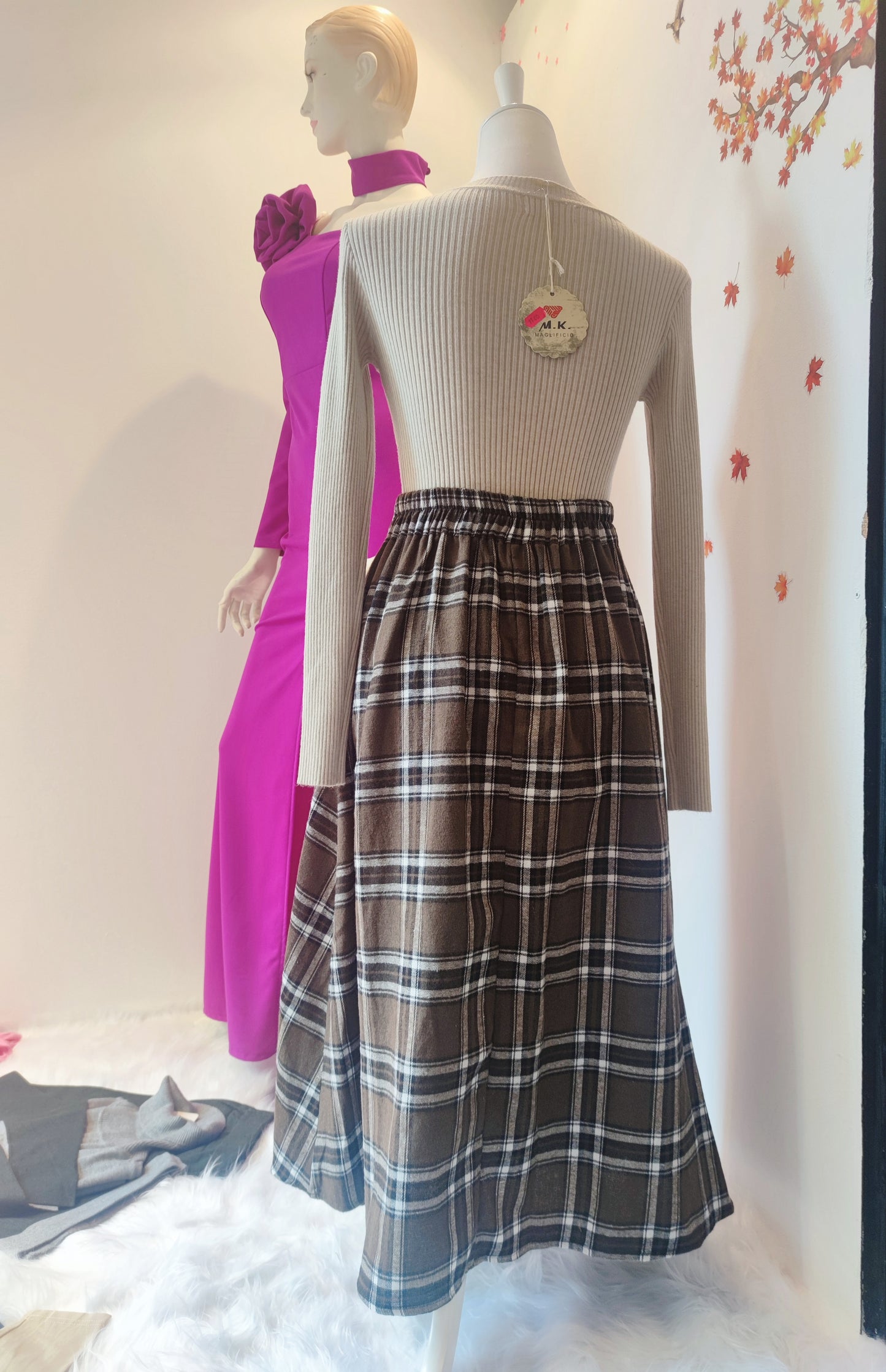 Falda a cuadros, falda con cintura elástica en la parte trasera, con bolsillos!!