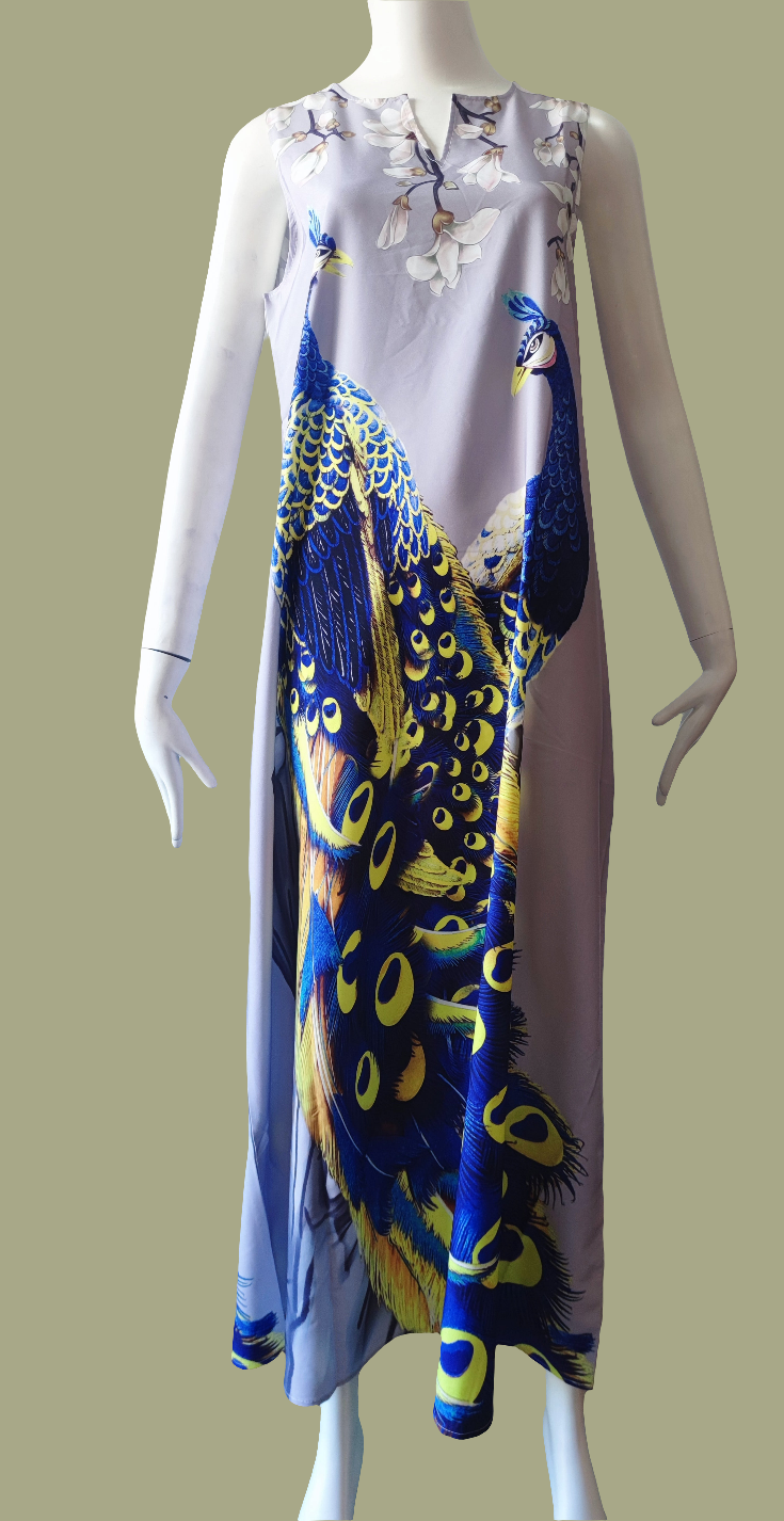 Vestido liso con estampado de pavorreal 🦚