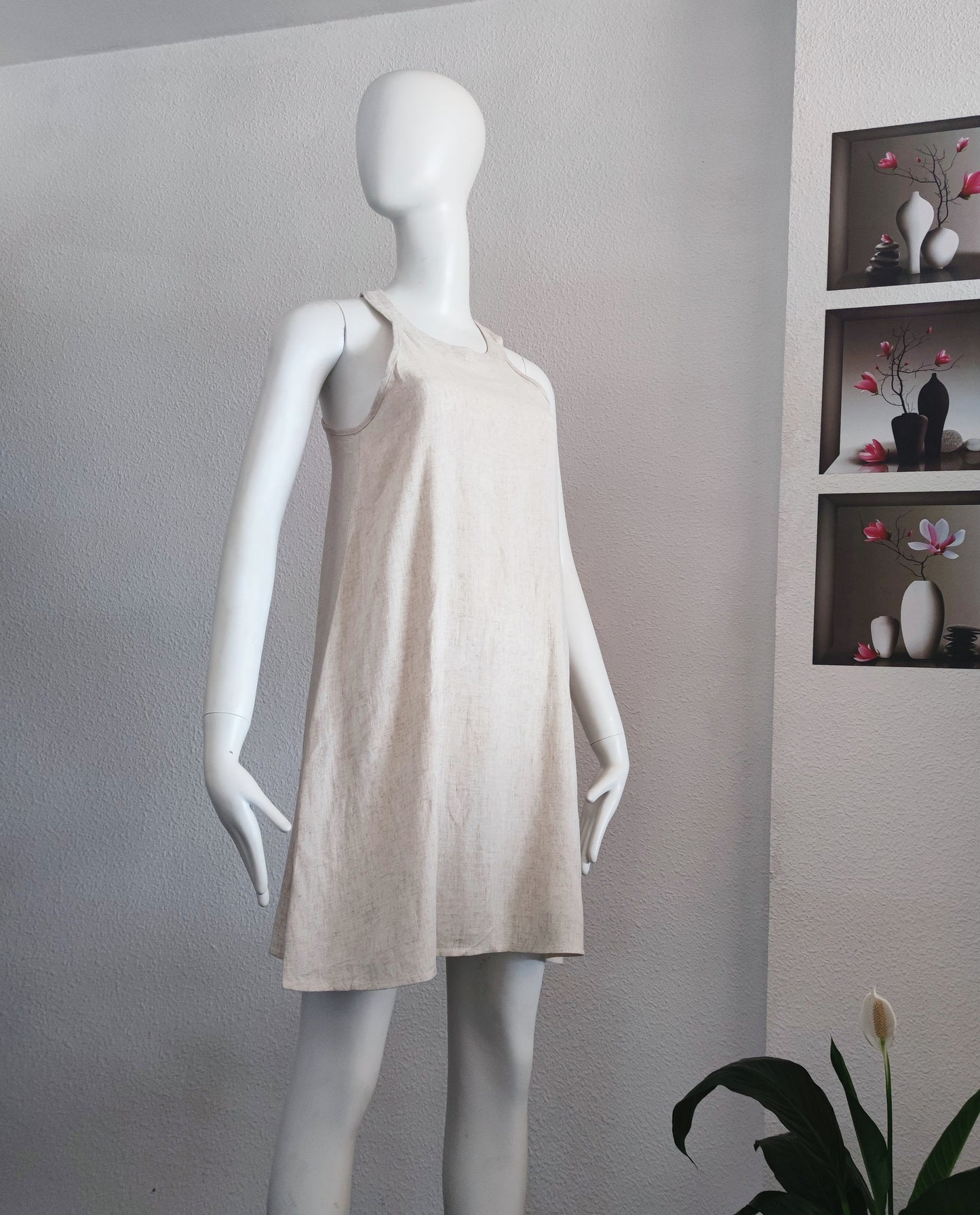 Vestido elegante de tela firme holgado, vestido con escote, mujer verano