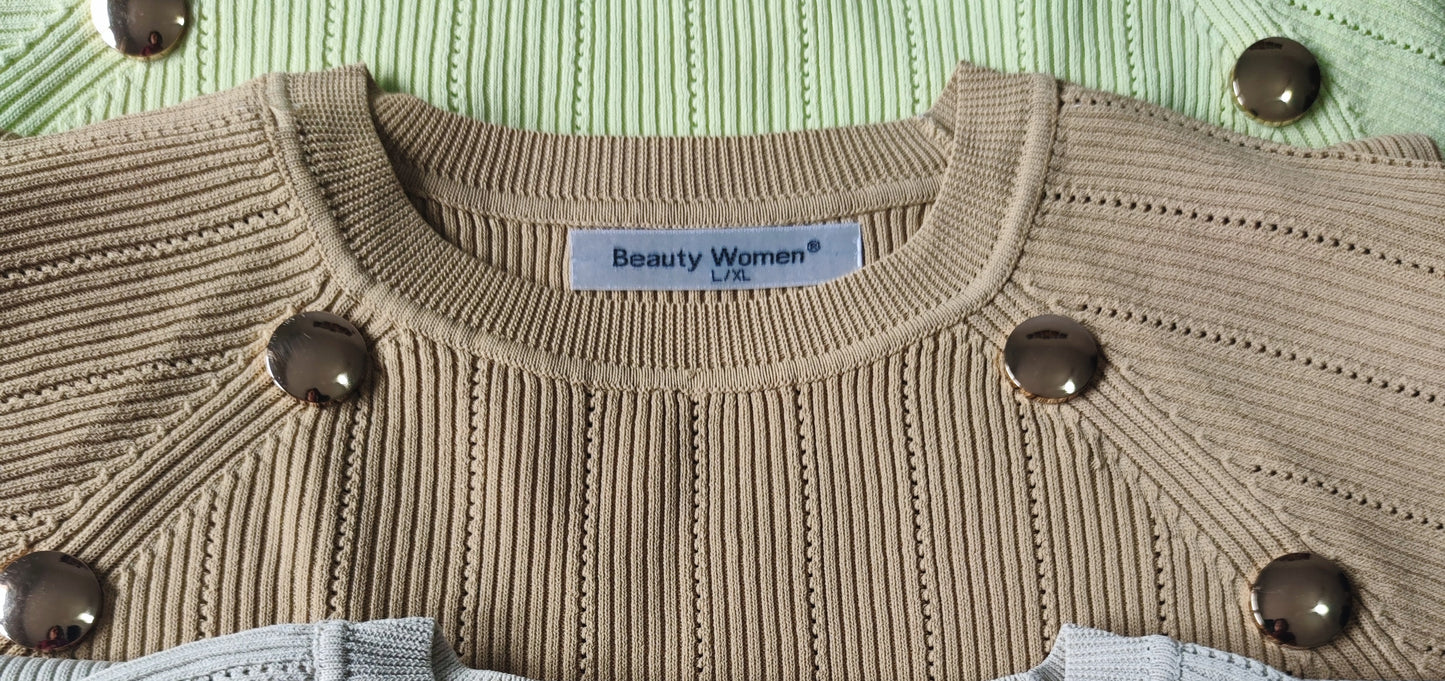 Vestido de punto con diseño de botones, ropa para mujer