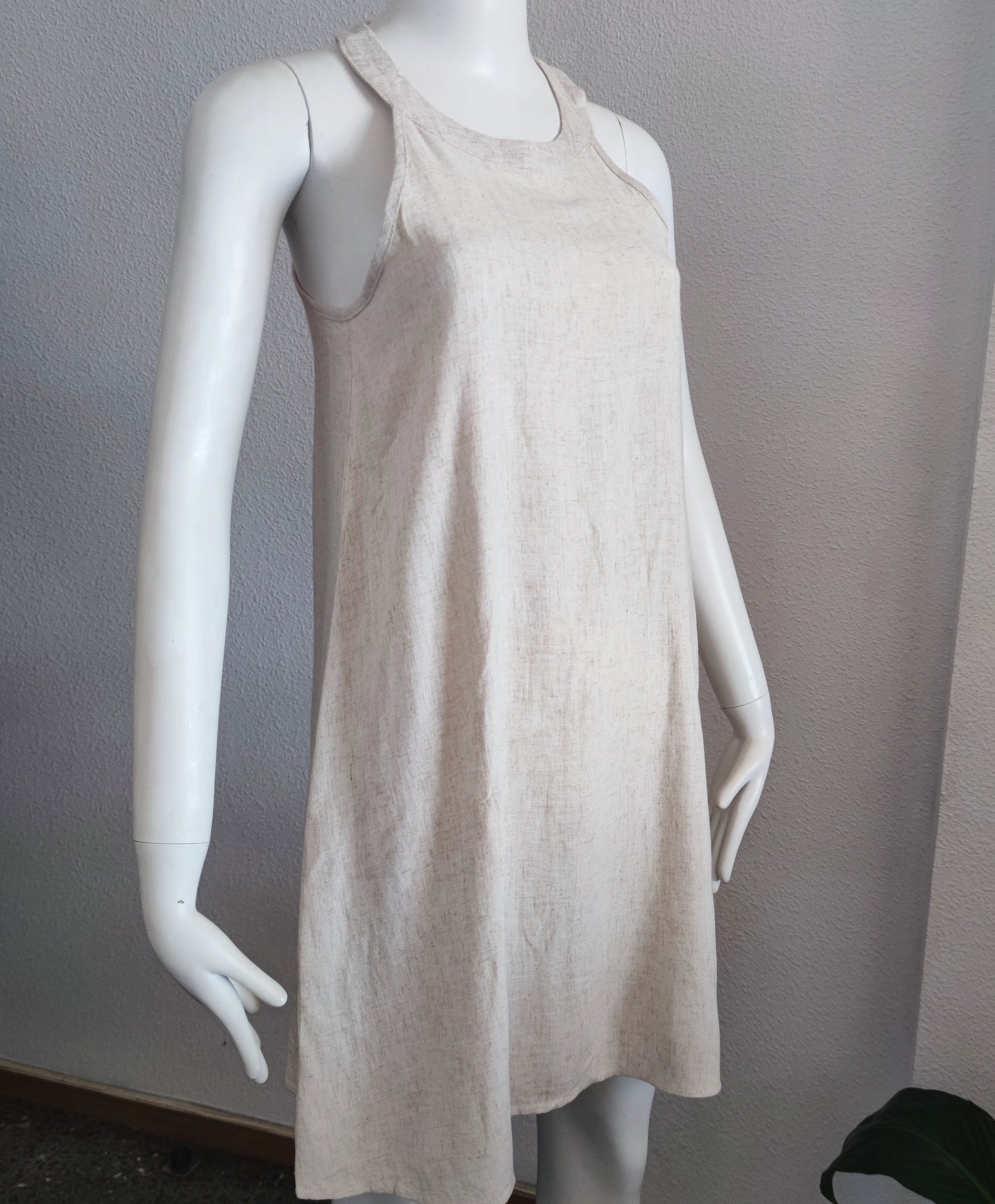 Vestido elegante de tela firme holgado, vestido con escote, mujer verano
