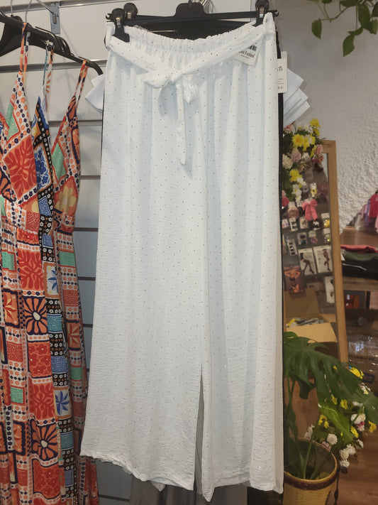 Pantalon de lino con brillantes